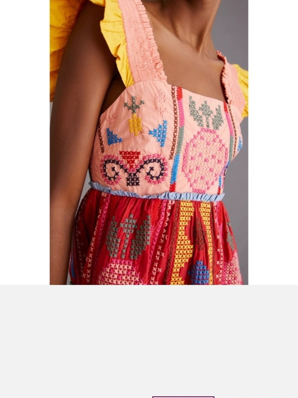FARM Rio Multicolor Patchwork Mini Dress with Yellow Ruffle Straps - Picture 3 of 4